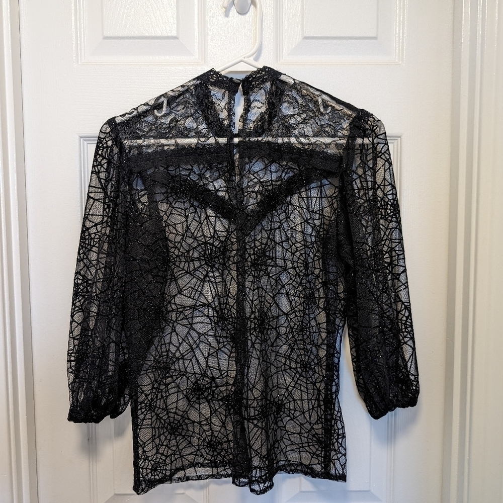 Ains and Elke | Black Lace Spiderweb Mourning Top | Small/Medium